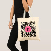 Monogram zwart en witte Zebra Druk met Hot Pink Tote Bag (Voorkant (product))