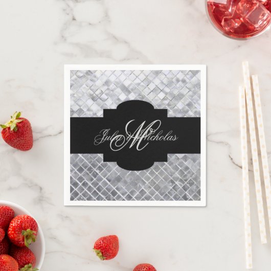 Monogram zwart en zilver 25e Jubileum Napkins Servetten (Insitu)