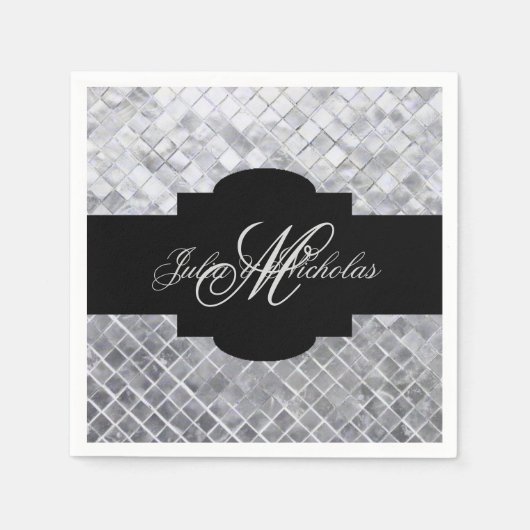 Monogram zwart en zilver 25e Jubileum Napkins Servetten (Voorkant)