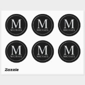 Monogram zwart en zilver Elegant Ronde Sticker (Vel)