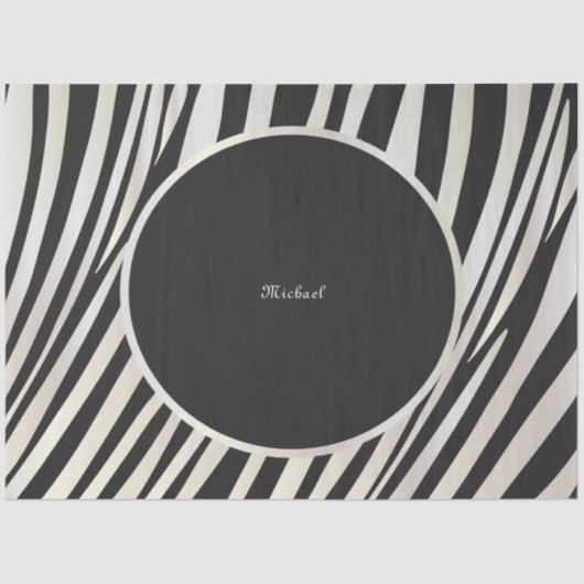 Monogram Zwart en Zilver Gestreept Zebra Patroon Tissuepapier (Voorkant)