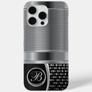 Monogram Zwart en Zilver Metaalnetwerk iPhone 15 Pro Max Hoesje