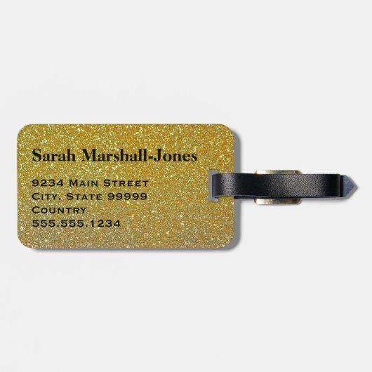 Monogram Zwart / Faux Gold Glitter Stripe Bagagelabel (Achterkant horizontaal)