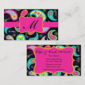 Monogram zwart Fuchsia Pink Modern Paisley Pattern Visitekaartje (Voorkant / Achterkant)