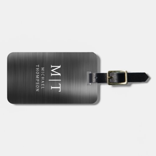 Monogram Zwart Geborsteld Metallic Elegant Bagagelabel (Voorkant horizontaal)