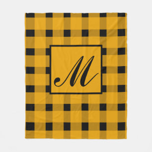 Monogram zwart geel Gingham patroon Fleece Deken