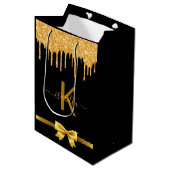 Monogram zwart glinsterend bedank favoriet medium cadeauzakje (Voorkant Gekanteld)