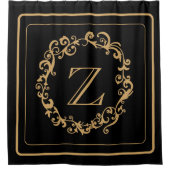 Monogram zwart Gold Border Design Monogram Douchegordijn (Voorkant)