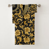 Monogram Zwart Goud Classy Elegant Patroon Bad Handdoek (Insitu)