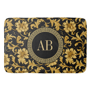 Monogram Zwart Goud Classy Elegant Patroon Badmat