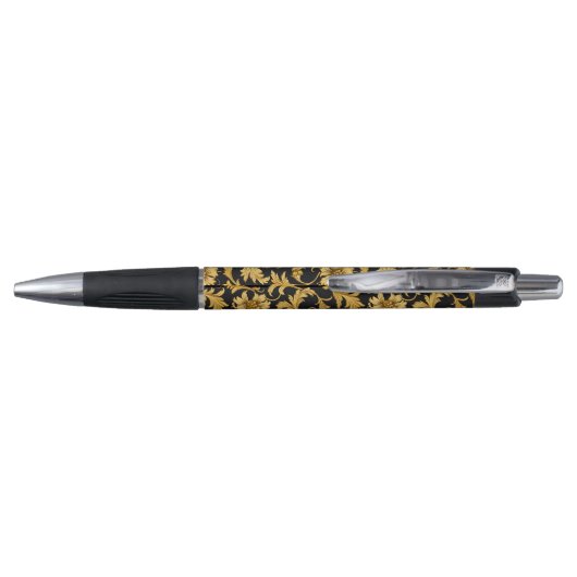 Monogram Zwart Goud Classy Elegant Patroon Pen (Achterkant)