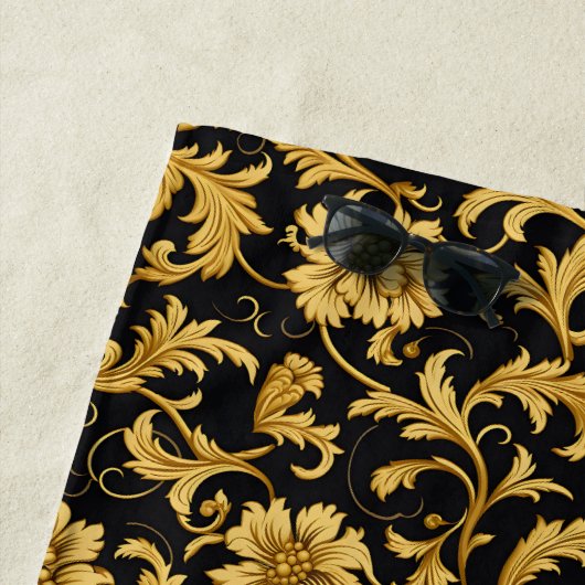 Monogram Zwart Goud Classy Elegant Patroon Strandlaken (In situ)