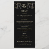 Monogram Zwart Goud Elegant Trouwmenu Menu (Voorkant)