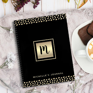 Monogram zwart goud folie script stippen modern bo notitieboek