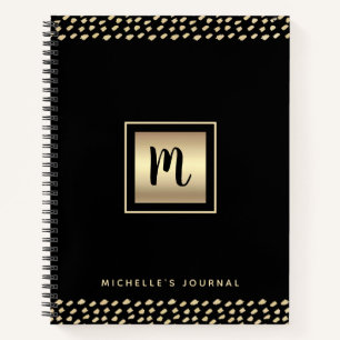 Monogram zwart goud folie script stippen modern ve notitieboek