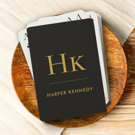 Monogram | Zwart Goud Gepersonaliseerde Naam Custo Pokerkaarten
