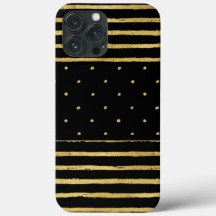 Monogram Zwart Goud Gestreepte Stippen iPhone 13 Pro Max Hoesje