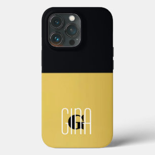 Monogram Zwart Goud & Girly Initiaal iPhone 13 Pro Hoesje