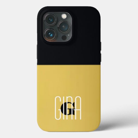 Monogram Zwart Goud & Girly Initiaal Case-Mate iPhone Case (Achterkant)