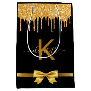 Monogram zwart goud glitter bedankt voor je gunst medium cadeauzakje