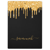 Monogram zwart goud glitter moderne scriptnaam klembord (Achterkant)