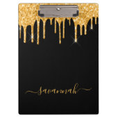 Monogram zwart goud glitter moderne scriptnaam klembord (Voorkant)