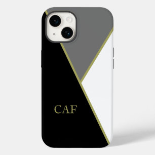 Monogram Zwart Goud Grijs Wit Geometrisch Modern Case-Mate iPhone 14 Hoesje