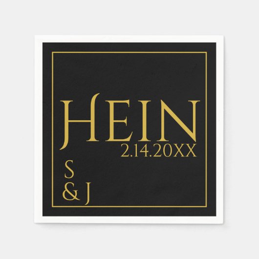 Monogram Zwart Goud Initialen Datum bruiloft Servet (Voorkant)