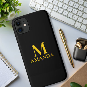 Monogram zwart goud modern minimalistisch elegant iPhone 11 hoesje