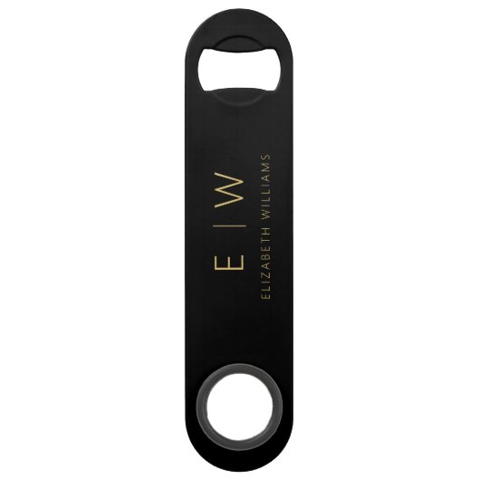 Monogram Zwart Goud Modern Minimalistisch Elegant Speed Flessenopener (Achterkant)