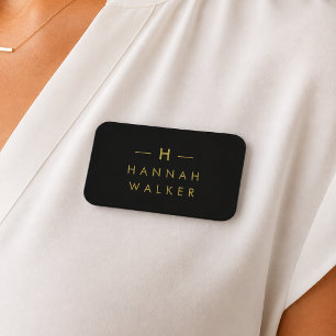 Monogram Zwart Goud Moderne Minimalistische Eleg Naamplaatje