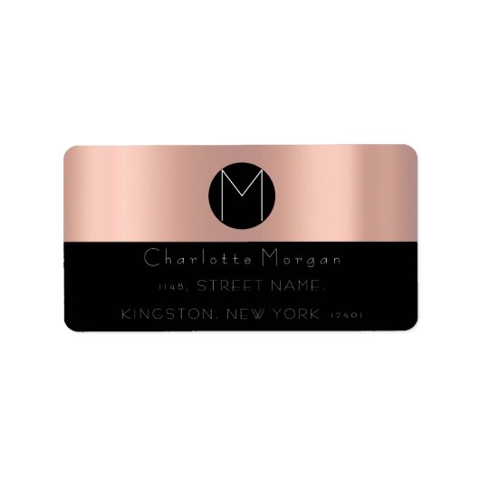 Monogram Zwart Goud Roos Blush Minimal VIP RSVP Etiket (Voorkant)