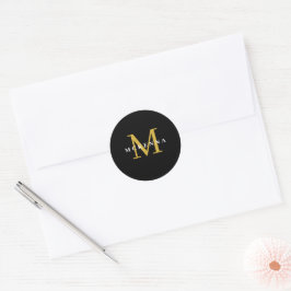 Monogram Zwart Goud Wit Elegant Modern Ronde Sticker