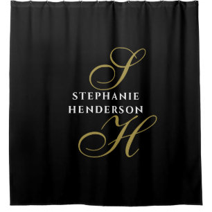 Monogram Zwart Goud Wit Minimalistisch Elegant Chi Douchegordijn