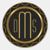 Monogram zwart-gouden design ronde sticker (Voorkant)