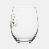 Monogram Zwart Gouden Elegante Script Naam Wijnglas Zonder Voet (Links)