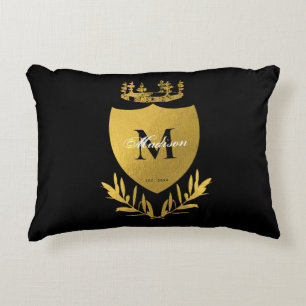 Monogram zwart-gouden koninklijk emblem accent kussen