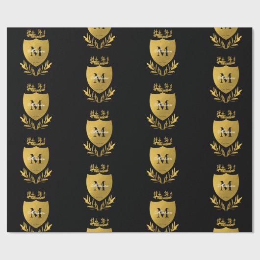 Monogram zwart-gouden koninklijk emblem cadeaupapier (Vlak)