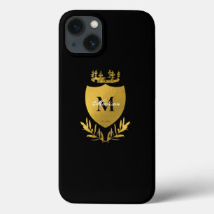 Monogram zwart-gouden koninklijk emblem iPhone 13 hoesje