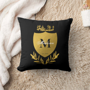 Monogram zwart-gouden koninklijk emblem kussen