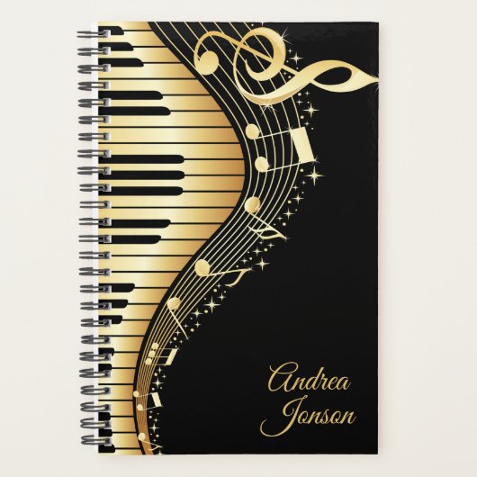 Monogram Zwart-gouden Muzieknoten Ontwerp Planner (Voorkant)