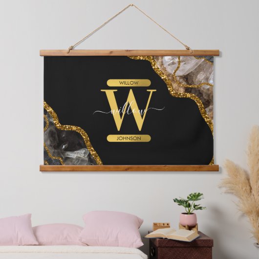 Monogram zwart-goudgrijs hangend wandkleed (Slaapkamer)
