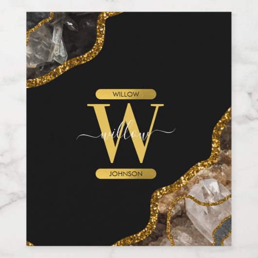 Monogram zwart-goudgrijs wijn etiket (Enkel label)