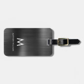 Monogram zwart grijs Faux metaal staal gestileerd  Bagagelabel (Voorkant horizontaal)