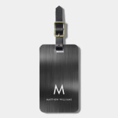 Monogram zwart grijs Faux metaal staal gestileerd  Bagagelabel (Voorkant verticaal)