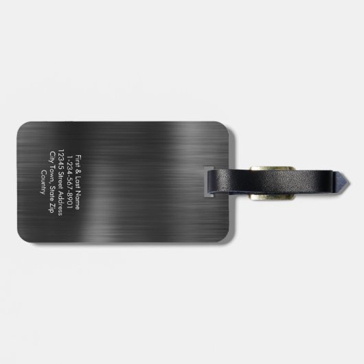 Monogram zwart grijs Faux metaal staal gestileerd  Bagagelabel (Achterkant horizontaal)