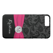 Monogram zwart, grijs, roze Damask iPhone 7 Hoesje (Achterkant (Horizontaal))