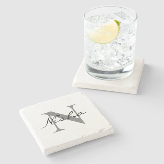 Monogram zwart grijs Script Name Initiaal Stenen Onderzetter (Zijkant)