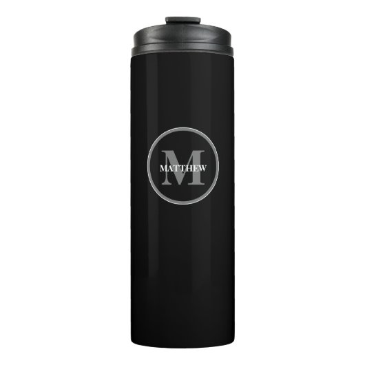Monogram Zwart grijs wit Gepersonaliseerd Thermosbeker (Voorkant)