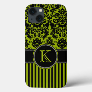Monogram zwart, groene Damask Stripe iPad Air Case
